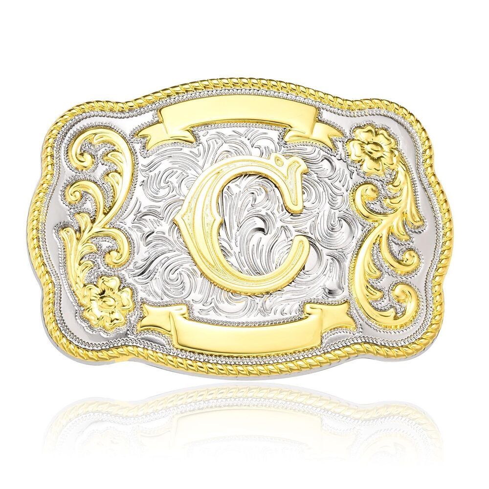 7478 Western Initial Letter ABC to XYZ Belt Buckle , Golden Capital Belt
